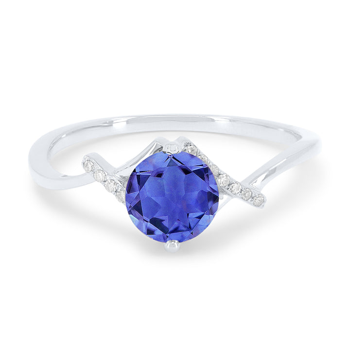 Beautiful Hand Crafted 14K White Gold 6MM Created Sapphire And Diamond Essentials Collection Ring