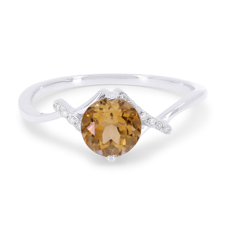 Beautiful Hand Crafted 14K White Gold 6MM Citrine And Diamond Essentials Collection Ring