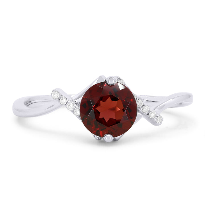 Beautiful Hand Crafted 14K White Gold 6MM Garnet And Diamond Essentials Collection Ring
