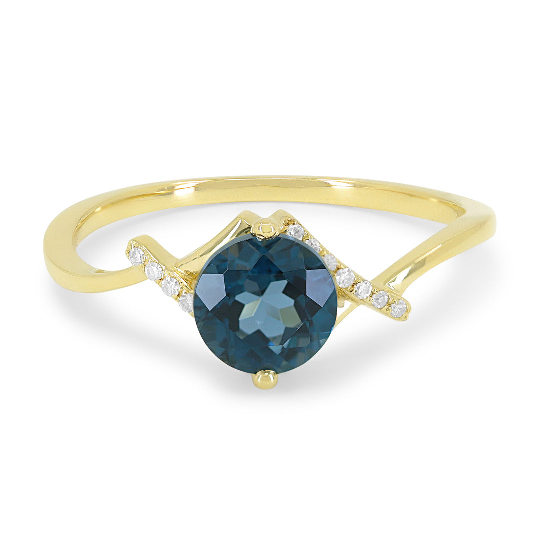 Beautiful Hand Crafted 14K Yellow Gold 6MM London Blue Topaz And Diamond Essentials Collection Ring