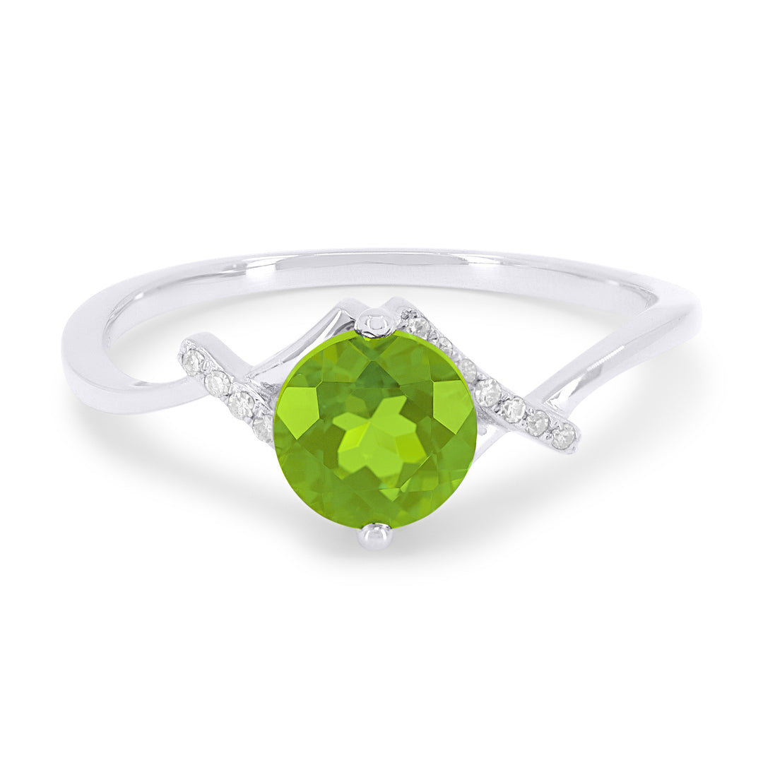 Beautiful Hand Crafted 14K White Gold 6MM Peridot And Diamond Essentials Collection Ring