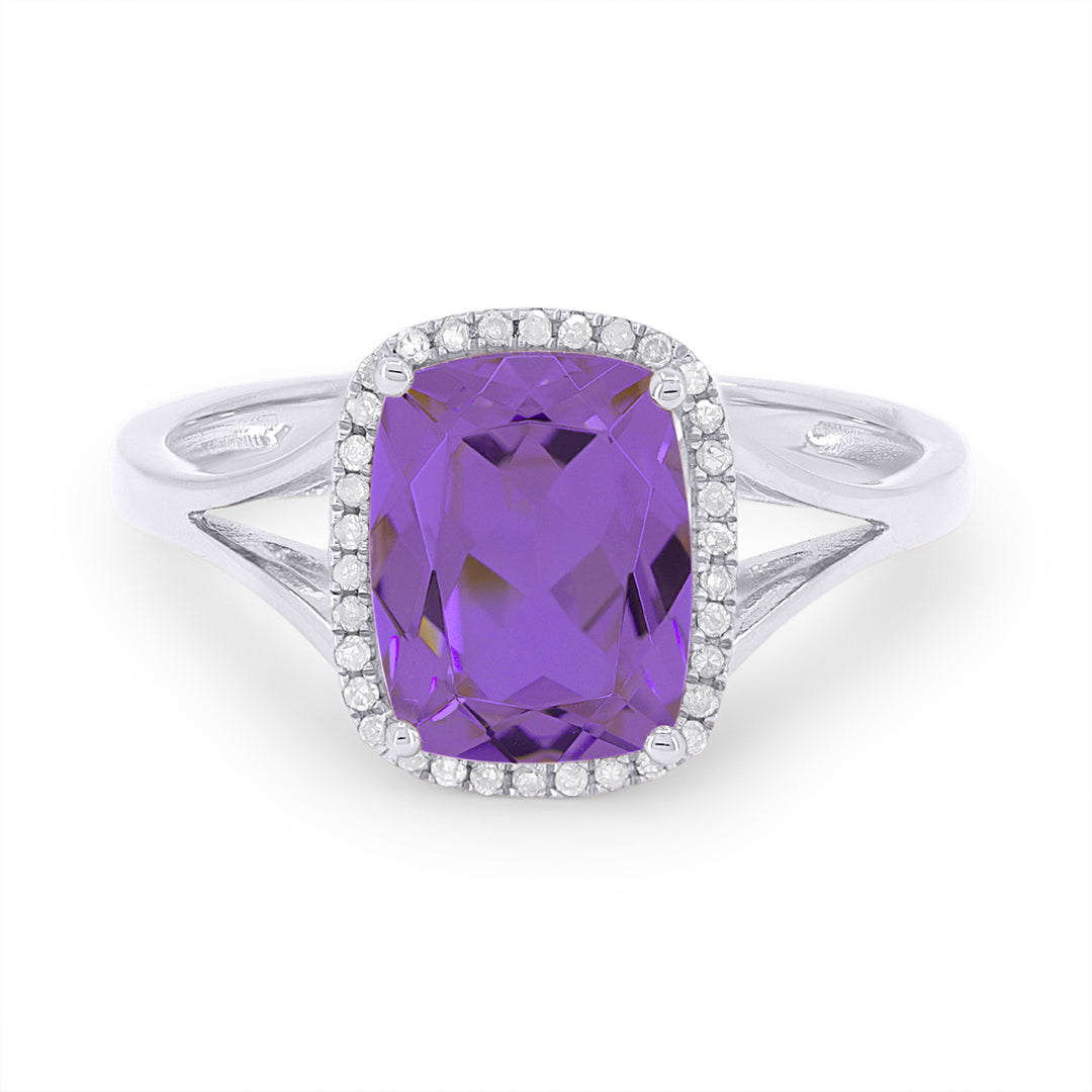 Beautiful Hand Crafted 14K White Gold 7x9MM Amethyst And Diamond Essentials Collection Ring