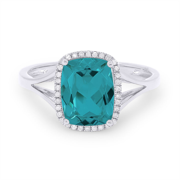 Beautiful Hand Crafted 14K White Gold 7x9MM Created Tourmaline Paraiba And Diamond Essentials Collection Ring