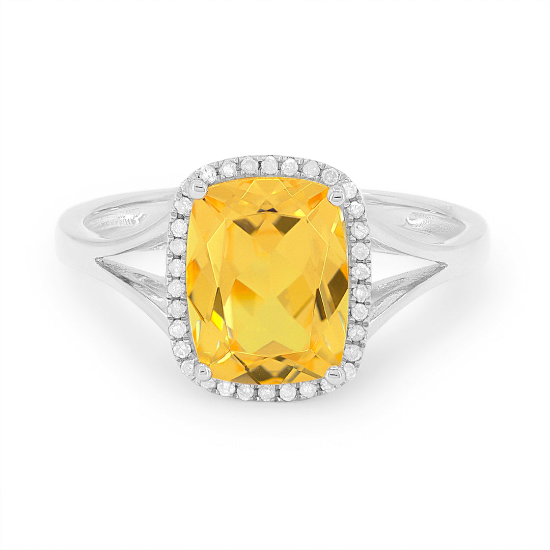 Beautiful Hand Crafted 14K White Gold 7x9MM Citrine And Diamond Essentials Collection Ring