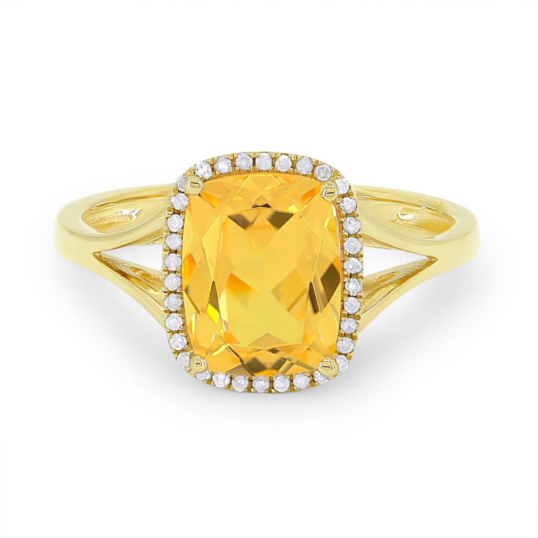 Beautiful Hand Crafted 14K Yellow Gold 7x9MM Citrine And Diamond Essentials Collection Ring