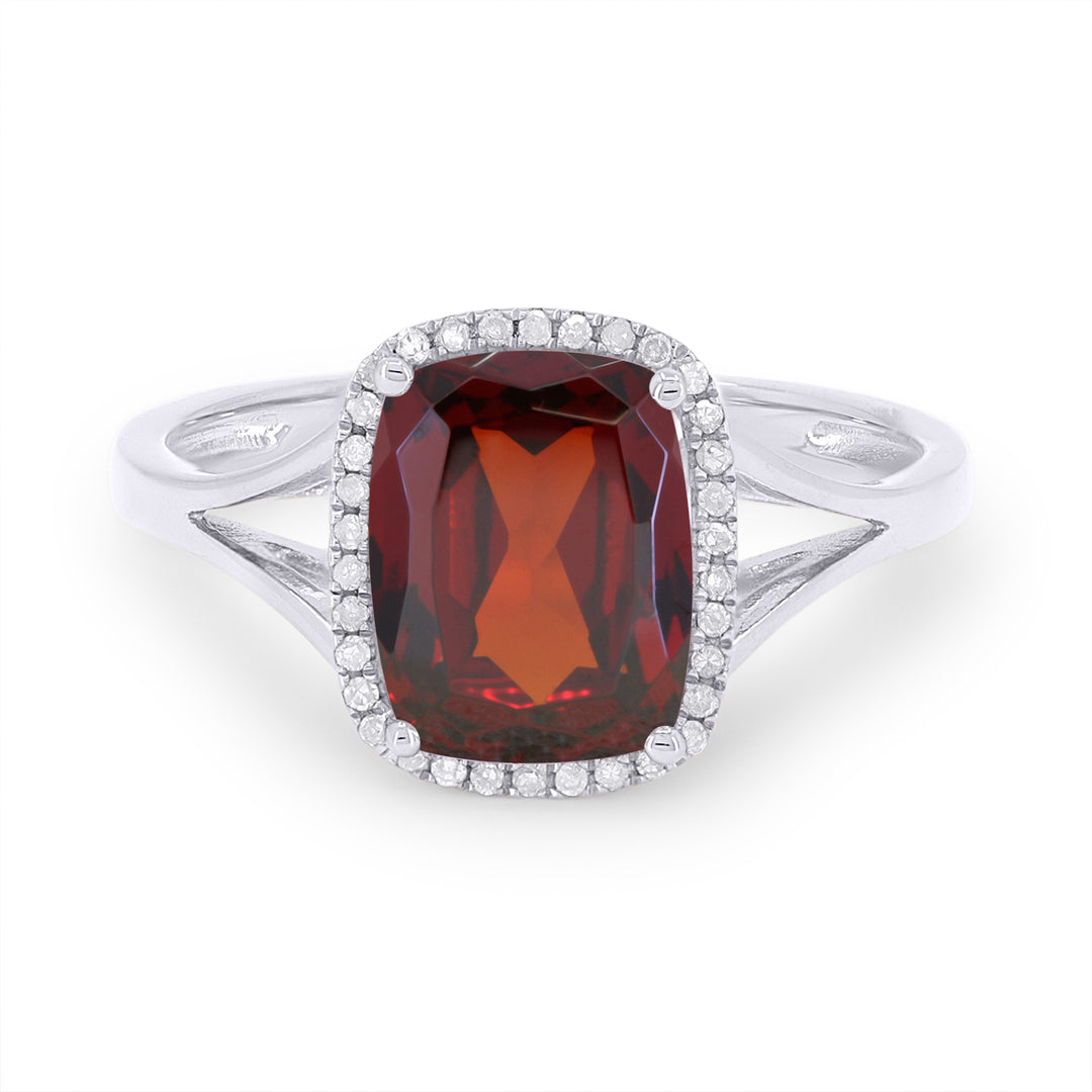 Beautiful Hand Crafted 14K White Gold 7x9MM Garnet And Diamond Essentials Collection Ring