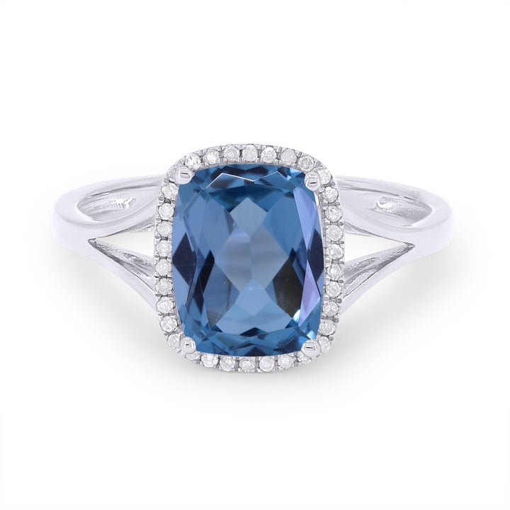 Beautiful Hand Crafted 14K White Gold 7x9MM London Blue Topaz And Diamond Essentials Collection Ring