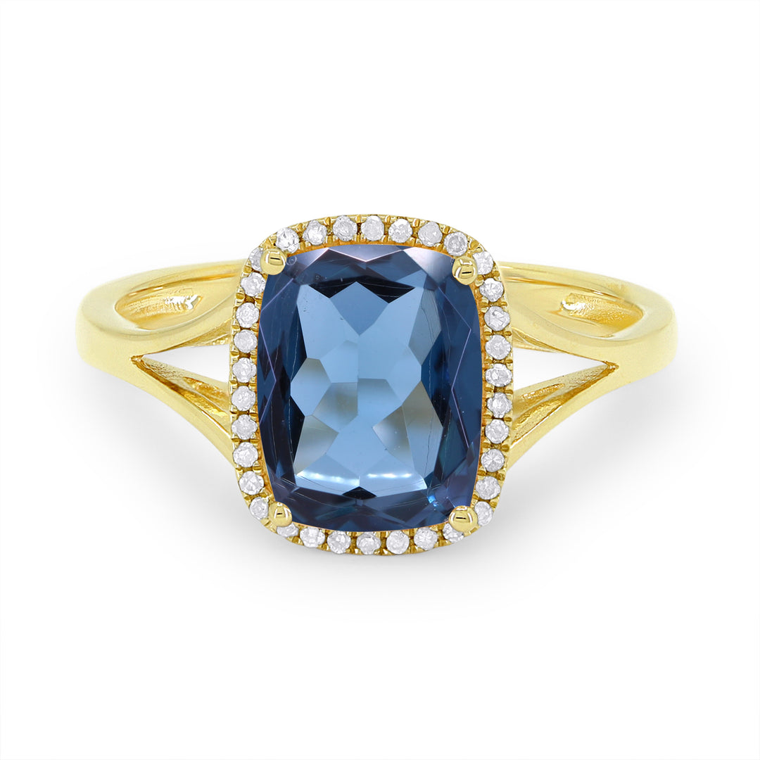 Beautiful Hand Crafted 14K Yellow Gold 7x9MM London Blue Topaz And Diamond Essentials Collection Ring