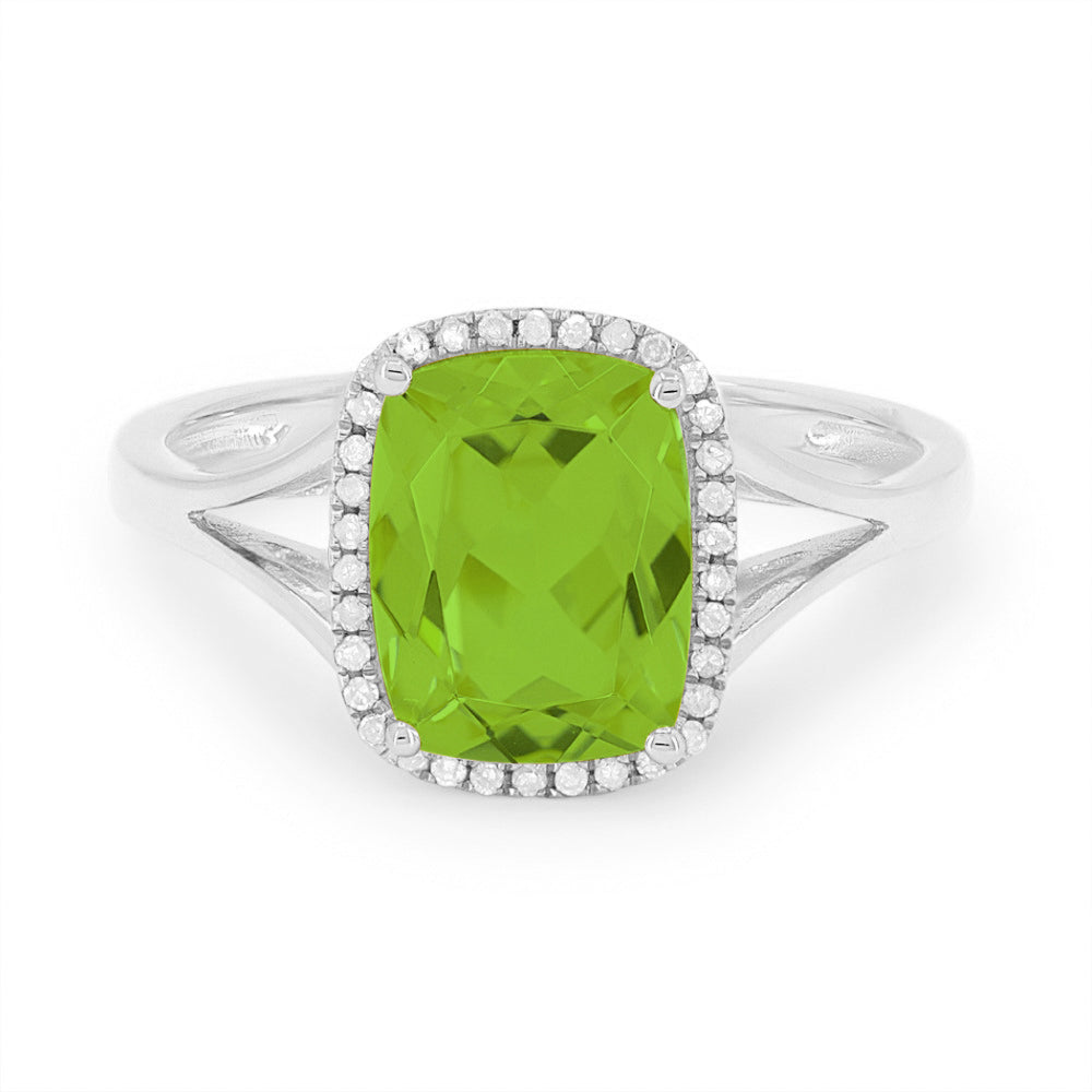 Beautiful Hand Crafted 14K White Gold 7x9MM Peridot And Diamond Essentials Collection Ring