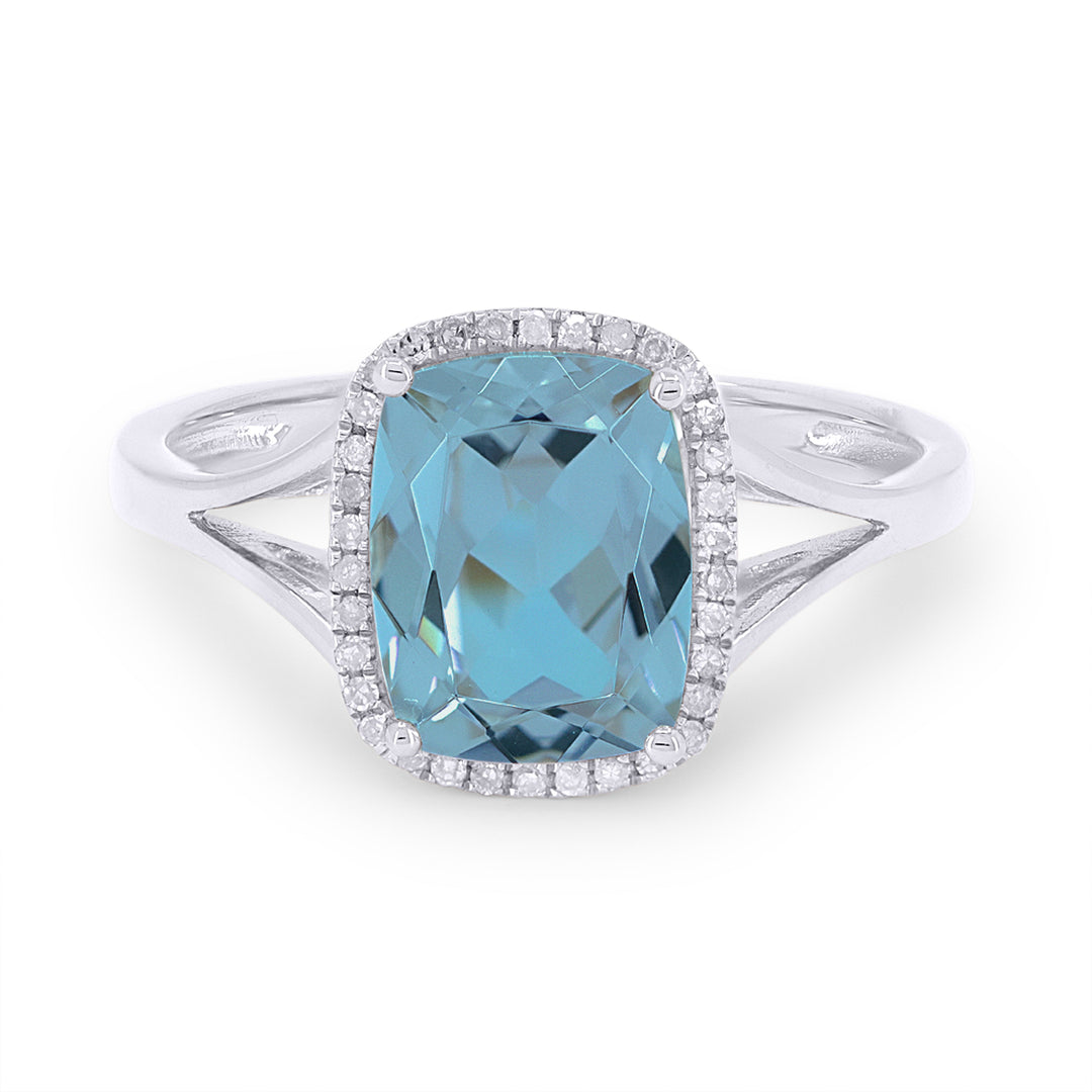 Beautiful Hand Crafted 14K White Gold 7x9MM Swiss Blue Topaz And Diamond Essentials Collection Ring