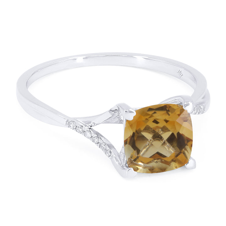 Beautiful Hand Crafted 14K White Gold 7MM Citrine And Diamond Essentials Collection Ring