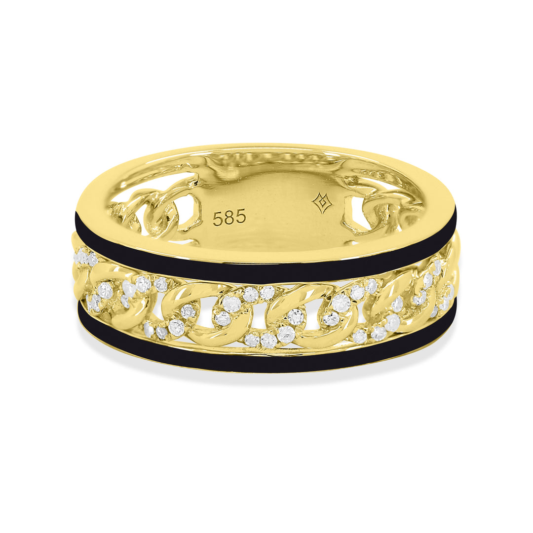 Beautiful Hand Crafted 14K Two Tone Gold  Enamel And Diamond Milano Collection Ring