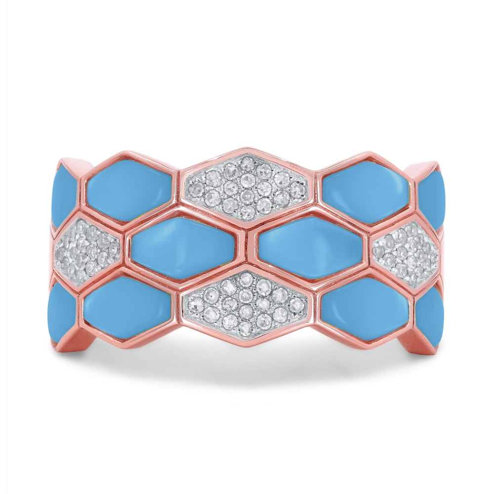 Beautiful Hand Crafted 14K Rose Gold  Turquoise And Diamond Milano Collection Ring