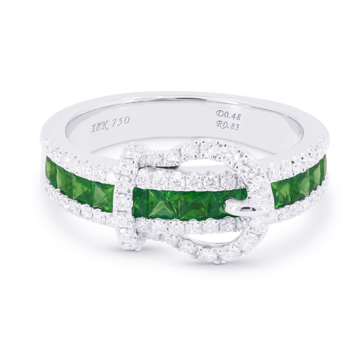 Beautiful Hand Crafted 18K White Gold  Emerald And Diamond Arianna Collection Ring