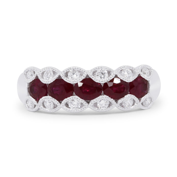 Beautiful Hand Crafted 18K White Gold 4x3MM Ruby And Diamond Arianna Collection Ring