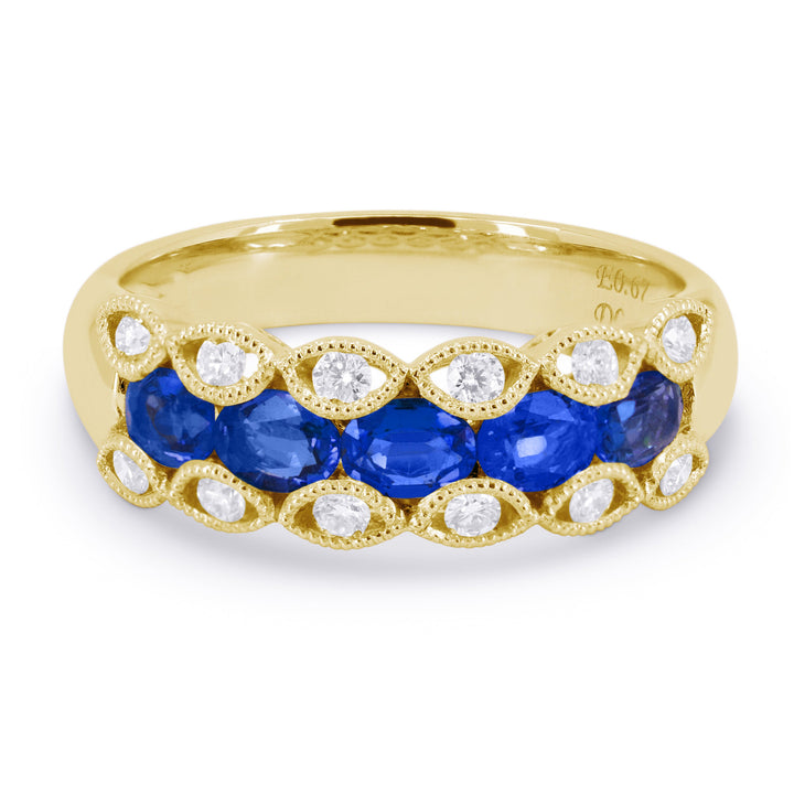 Beautiful Hand Crafted 18K Yellow Gold 4x3MM Sapphire And Diamond Arianna Collection Ring