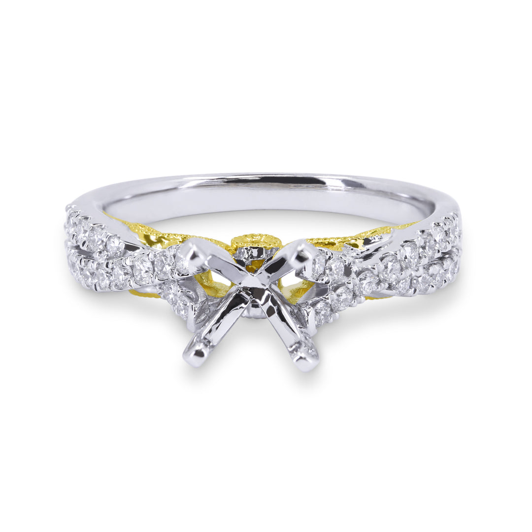 Beautiful Hand Crafted 14K Two Tone Gold White Diamond Bridal Collection Ring