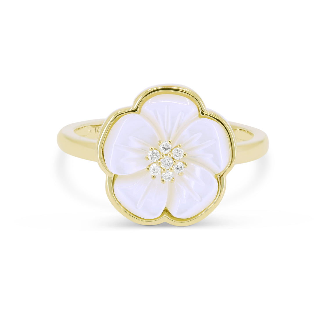 Beautiful Hand Crafted 14K Yellow Gold  Mother Of Pearl And Diamond Milano Collection Ring