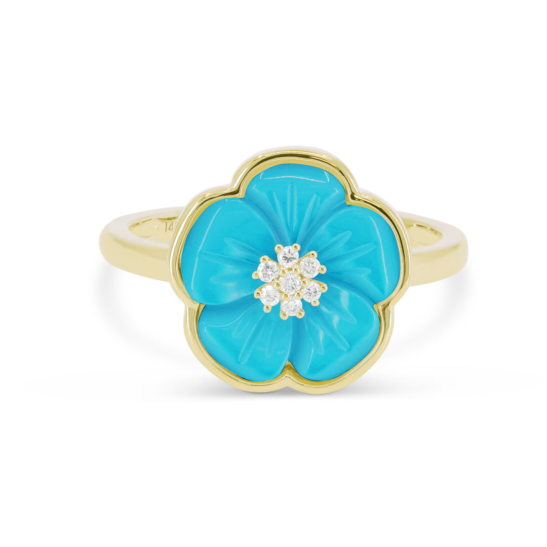 Beautiful Hand Crafted 14K Yellow Gold  Turquoise And Diamond Milano Collection Ring