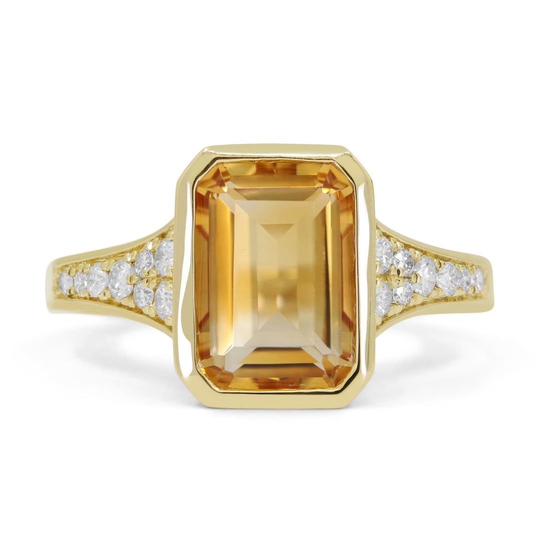 Beautiful Hand Crafted 14K Yellow Gold 7x10MM Citrine And Diamond Essentials Collection Ring