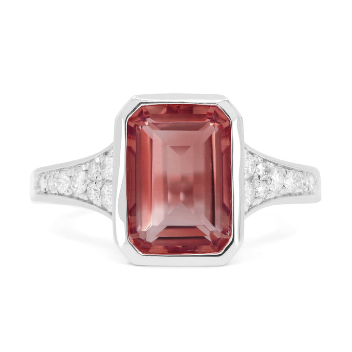 Beautiful Hand Crafted 14K White Gold 7x10MM Pink Tourmaline And Diamond Essentials Collection Ring