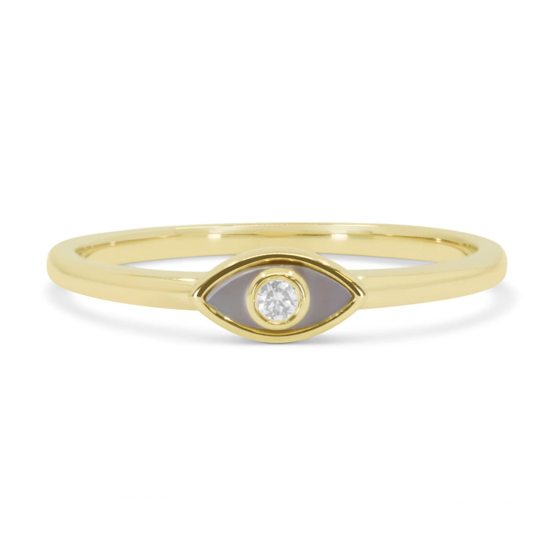 Beautiful Hand Crafted 14K Yellow Gold 3x6MM Mother Of Pearl And Diamond Milano Collection Ring