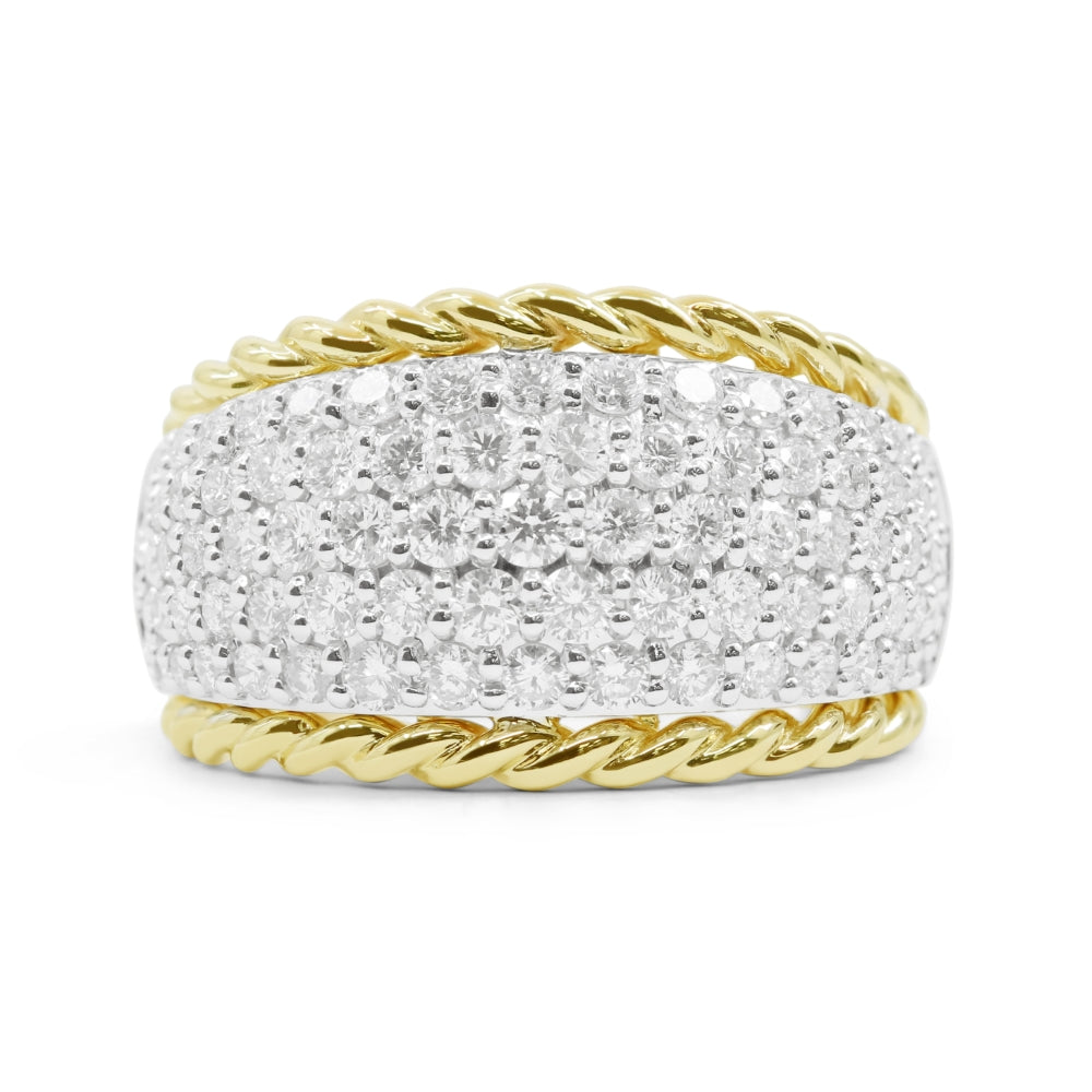 Beautiful Hand Crafted 14K Two Tone Gold White Diamond Milano Collection Ring