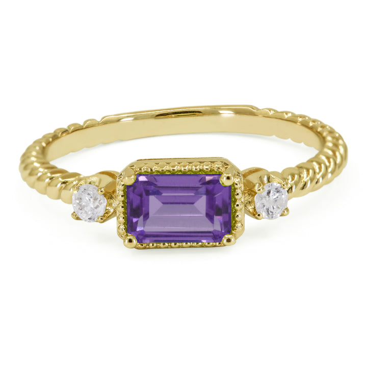 Beautiful Hand Crafted 14K Yellow Gold 4x6MM Amethyst And Diamond Essentials Collection Ring