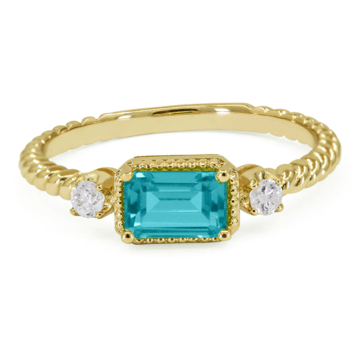 Beautiful Hand Crafted 14K Yellow Gold 4x6MM Created Tourmaline Paraiba And Diamond Essentials Collection Ring