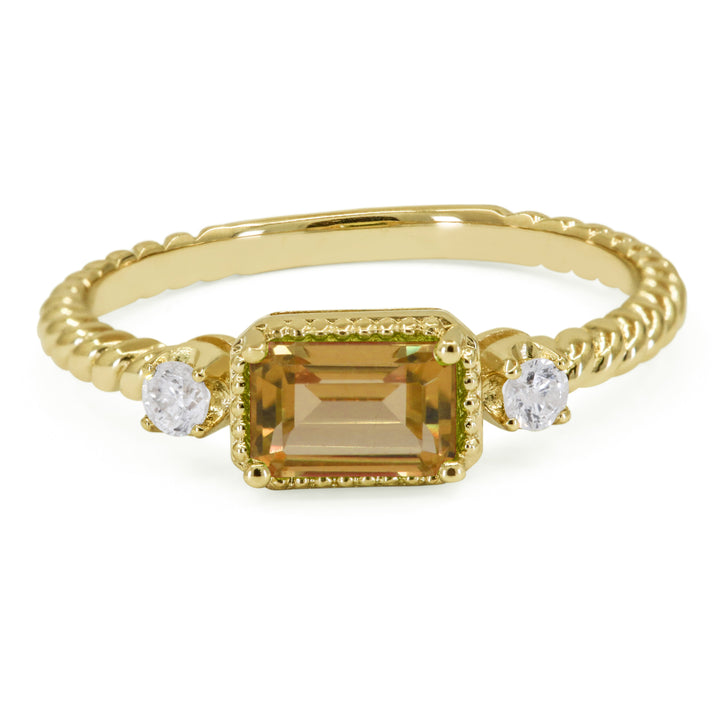 Beautiful Hand Crafted 14K Yellow Gold 4x6MM Citrine And Diamond Essentials Collection Ring