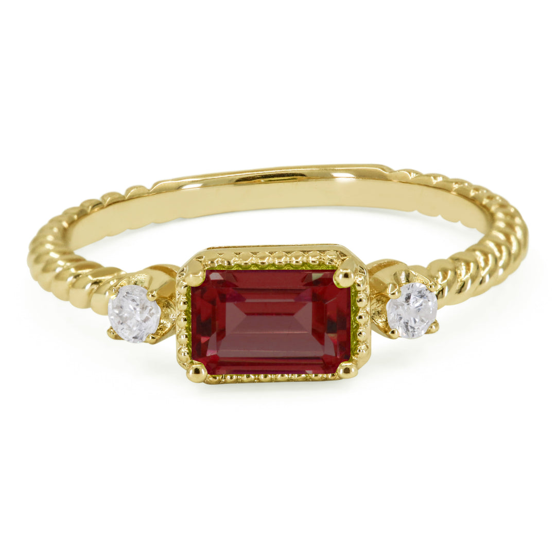 Beautiful Hand Crafted 14K Yellow Gold 4x6MM Garnet And Diamond Essentials Collection Ring