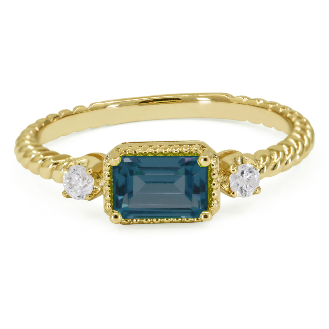 Beautiful Hand Crafted 14K Yellow Gold 4x6MM London Blue Topaz And Diamond Essentials Collection Ring