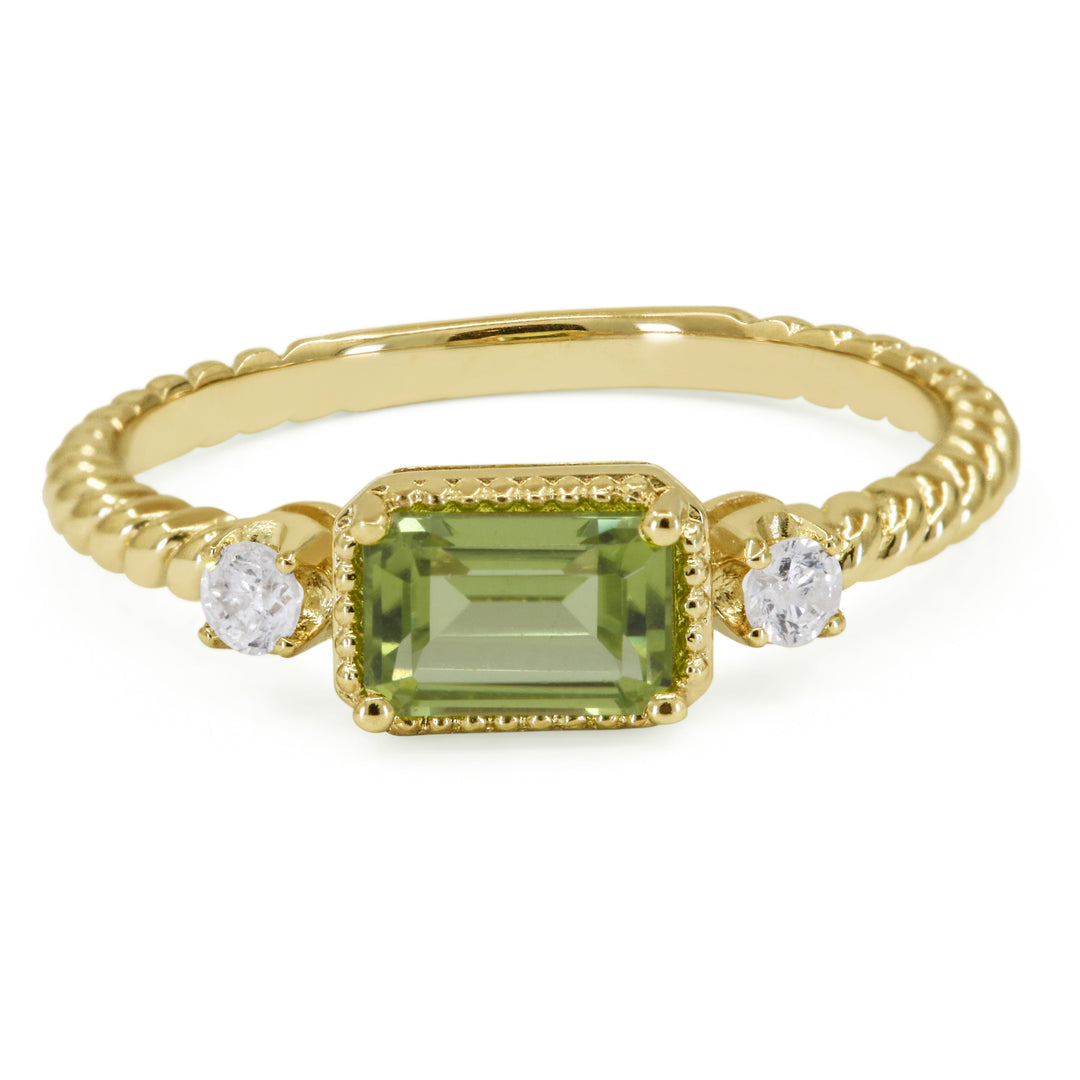 Beautiful Hand Crafted 14K Yellow Gold 4x6MM Peridot And Diamond Essentials Collection Ring