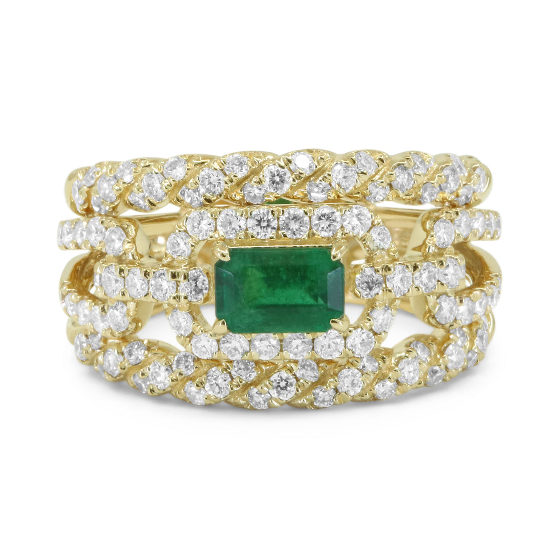 Beautiful Hand Crafted 14K Yellow Gold  Emerald And Diamond Arianna Collection Ring