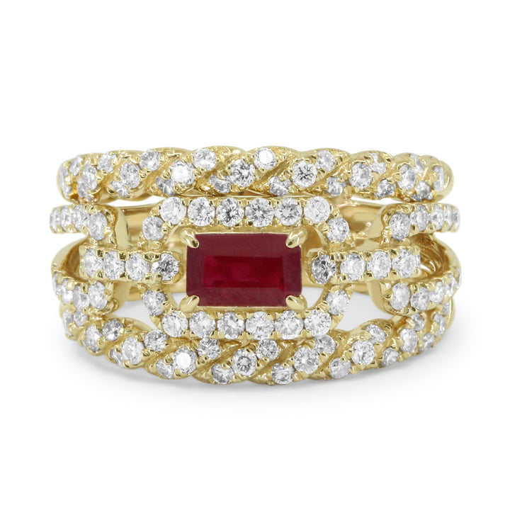 Beautiful Hand Crafted 14K Yellow Gold  Ruby And Diamond Arianna Collection Ring