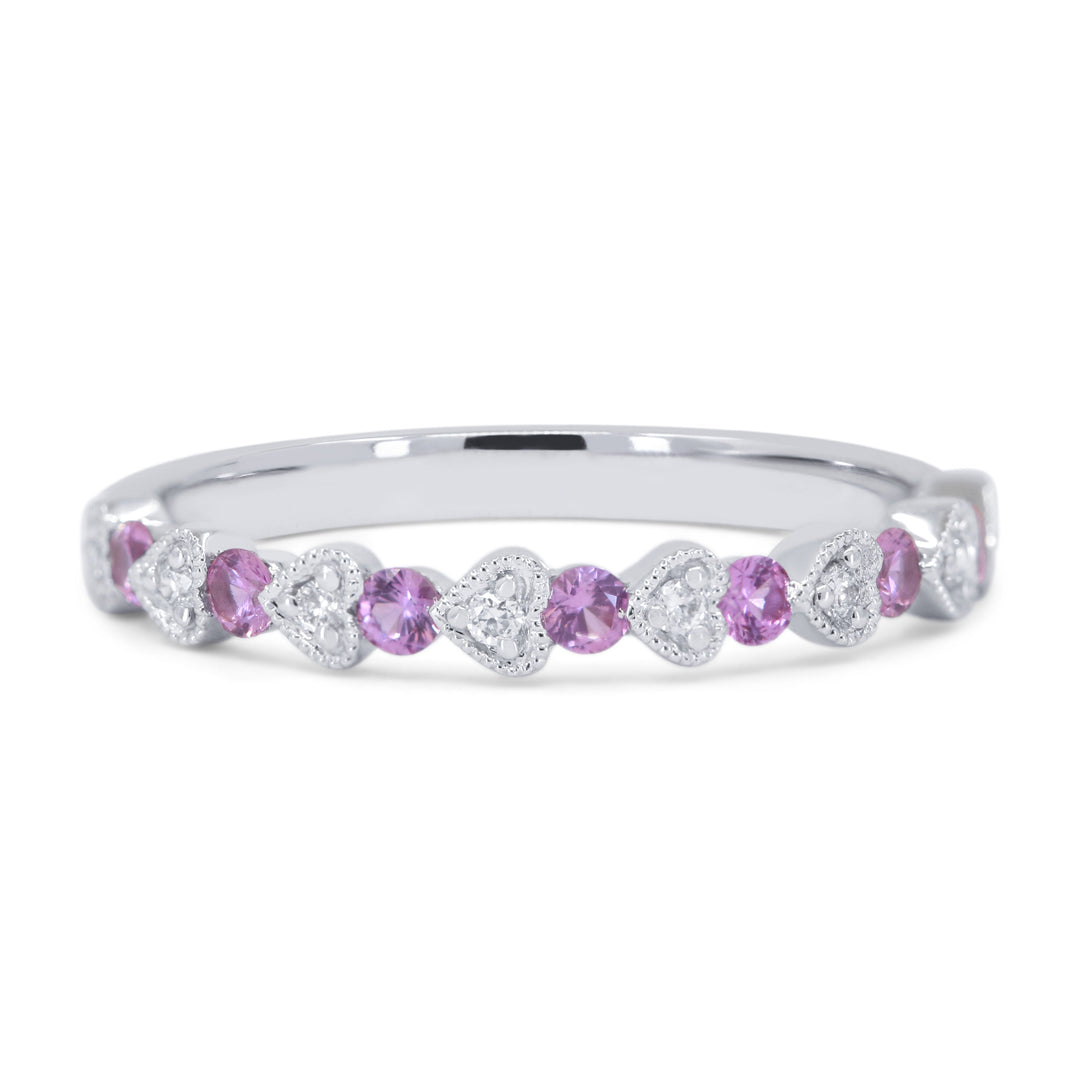Beautiful Hand Crafted 14K White Gold  Pink Sapphire And Diamond Arianna Collection Ring