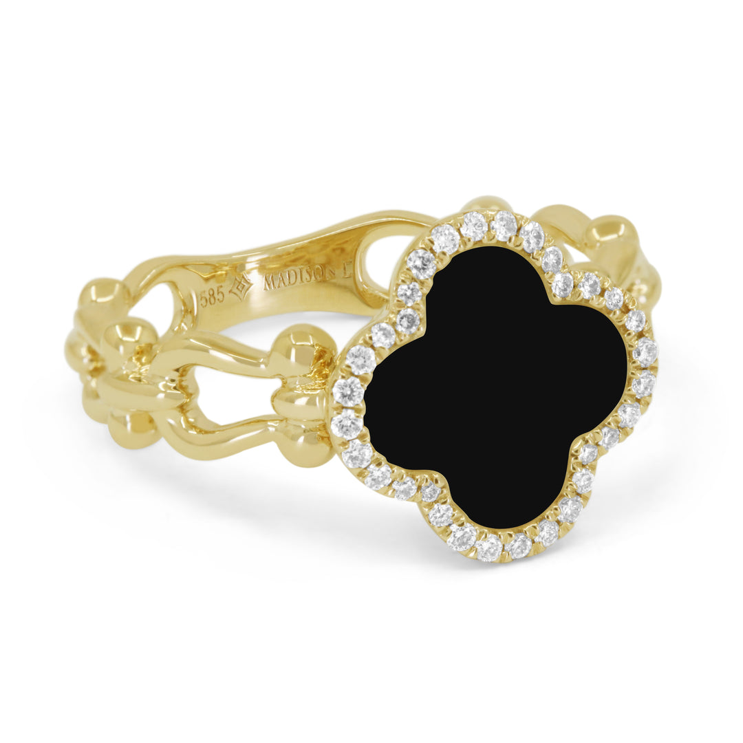 Beautiful Hand Crafted 14K Yellow Gold 10MM Black Onyx And Diamond Milano Collection Ring