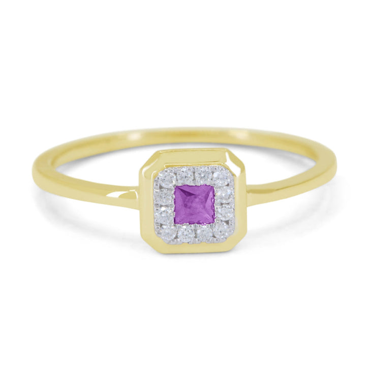 Beautiful Hand Crafted 14K Yellow Gold 3MM Amethyst And Diamond Essentials Collection Ring
