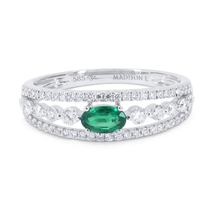 Beautiful Hand Crafted 14K White Gold 3x5MM Emerald And Diamond Arianna Collection Ring