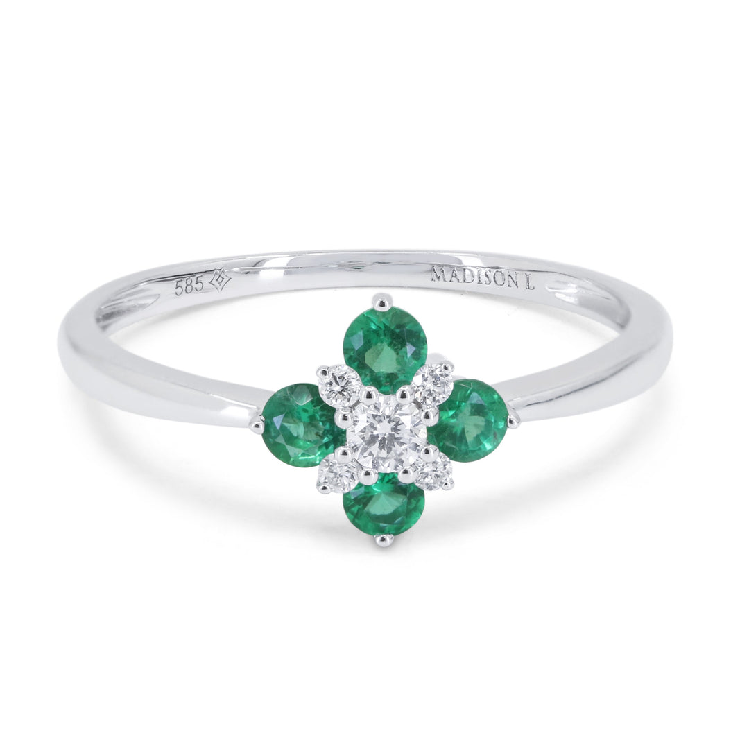 Beautiful Hand Crafted 14K White Gold  Emerald And Diamond Arianna Collection Ring