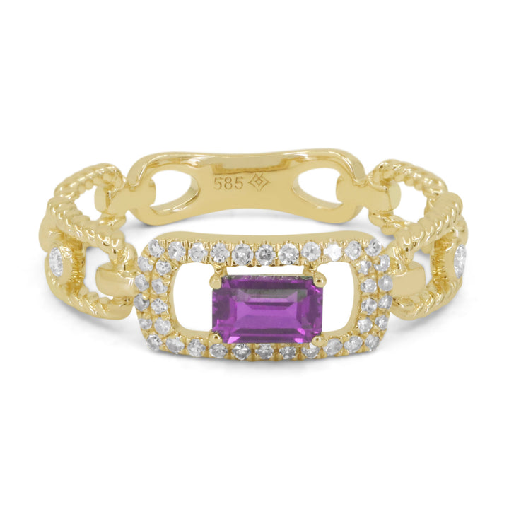 Beautiful Hand Crafted 14K Yellow Gold 3x5MM Amethyst And Diamond Essentials Collection Ring