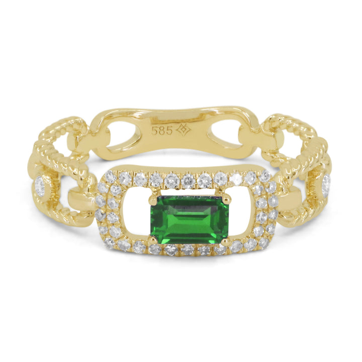 Beautiful Hand Crafted 14K Yellow Gold 3x5MM Tsavorite And Diamond Essentials Collection Ring