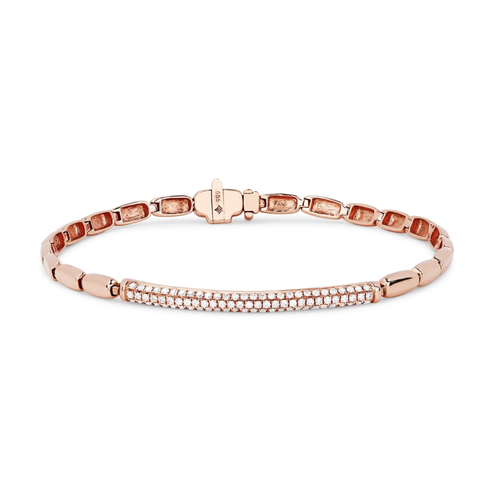 Beautiful Hand Crafted 14K Rose Gold White Diamond Milano Collection Bracelet