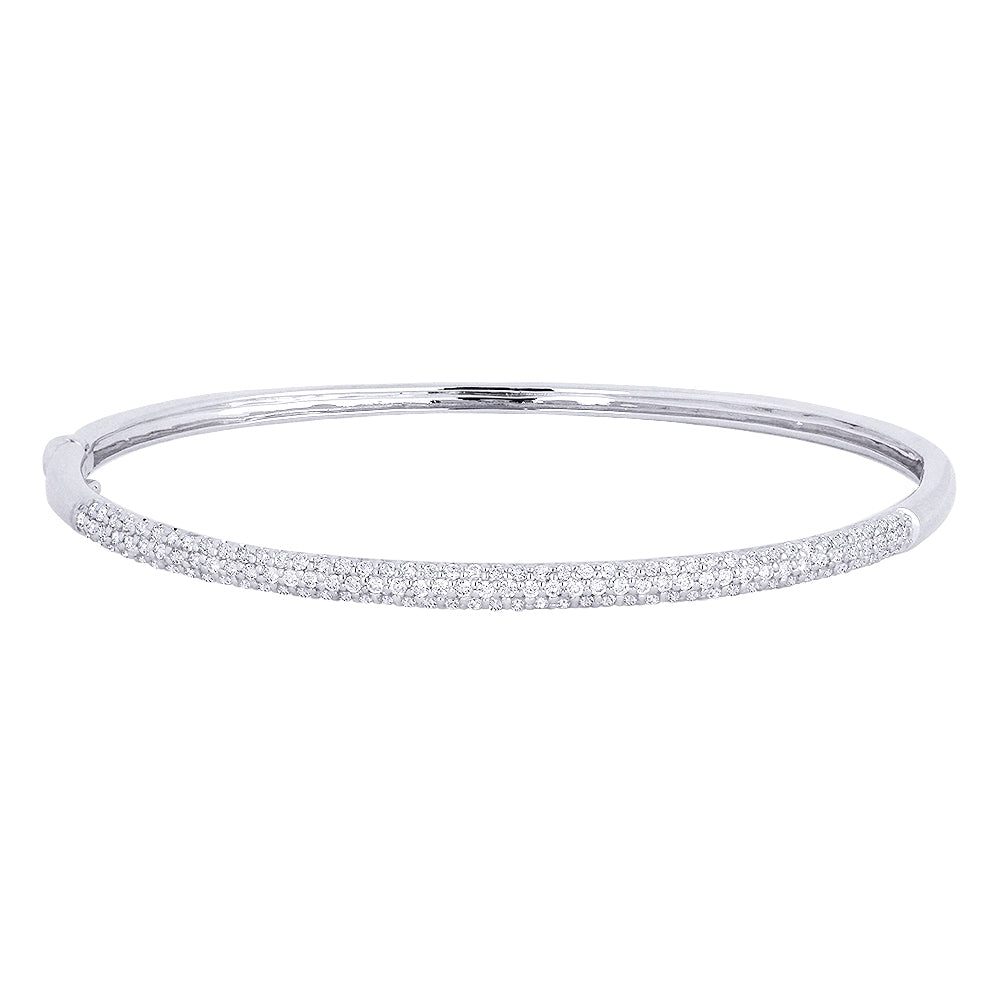 Beautiful Hand Crafted 14K White Gold White Diamond Milano Collection Bangle