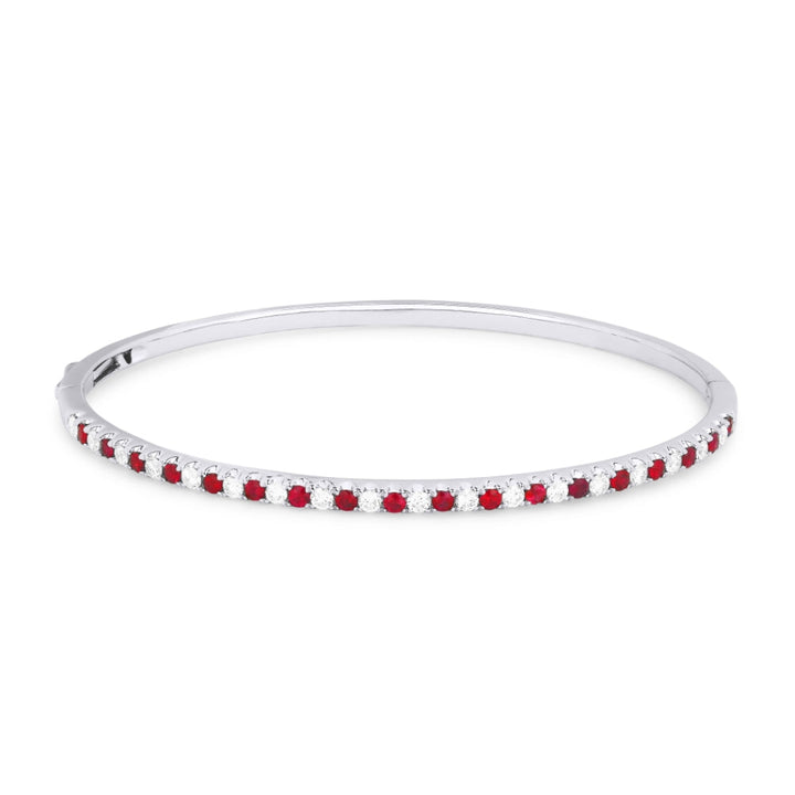 Beautiful Hand Crafted 14K White Gold  Ruby And Diamond Arianna Collection Bangle