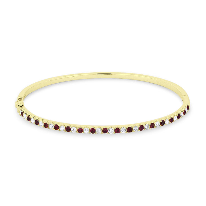 Beautiful Hand Crafted 14K Yellow Gold  Ruby And Diamond Arianna Collection Bangle