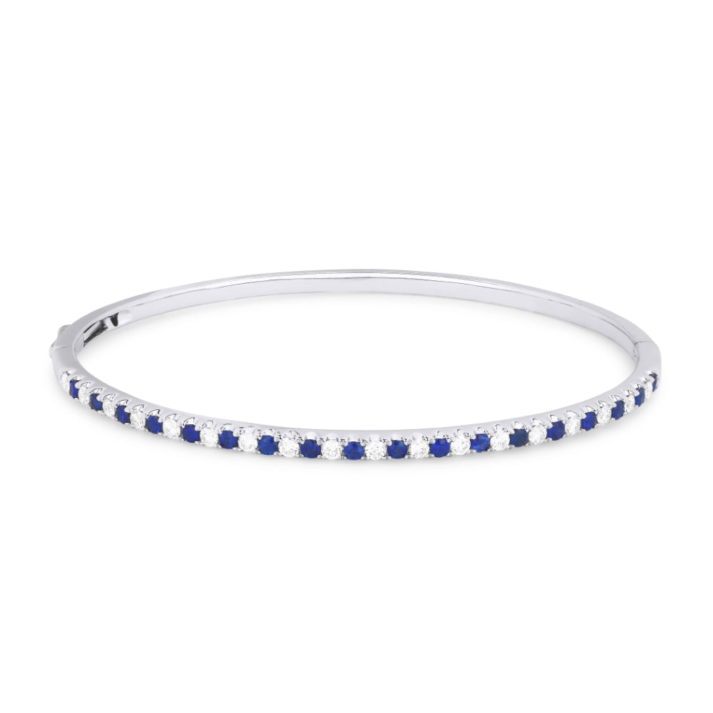 Beautiful Hand Crafted 14K White Gold  Sapphire And Diamond Arianna Collection Bangle