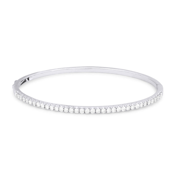 Beautiful Hand Crafted 14K White Gold White Diamond Milano Collection Bangle