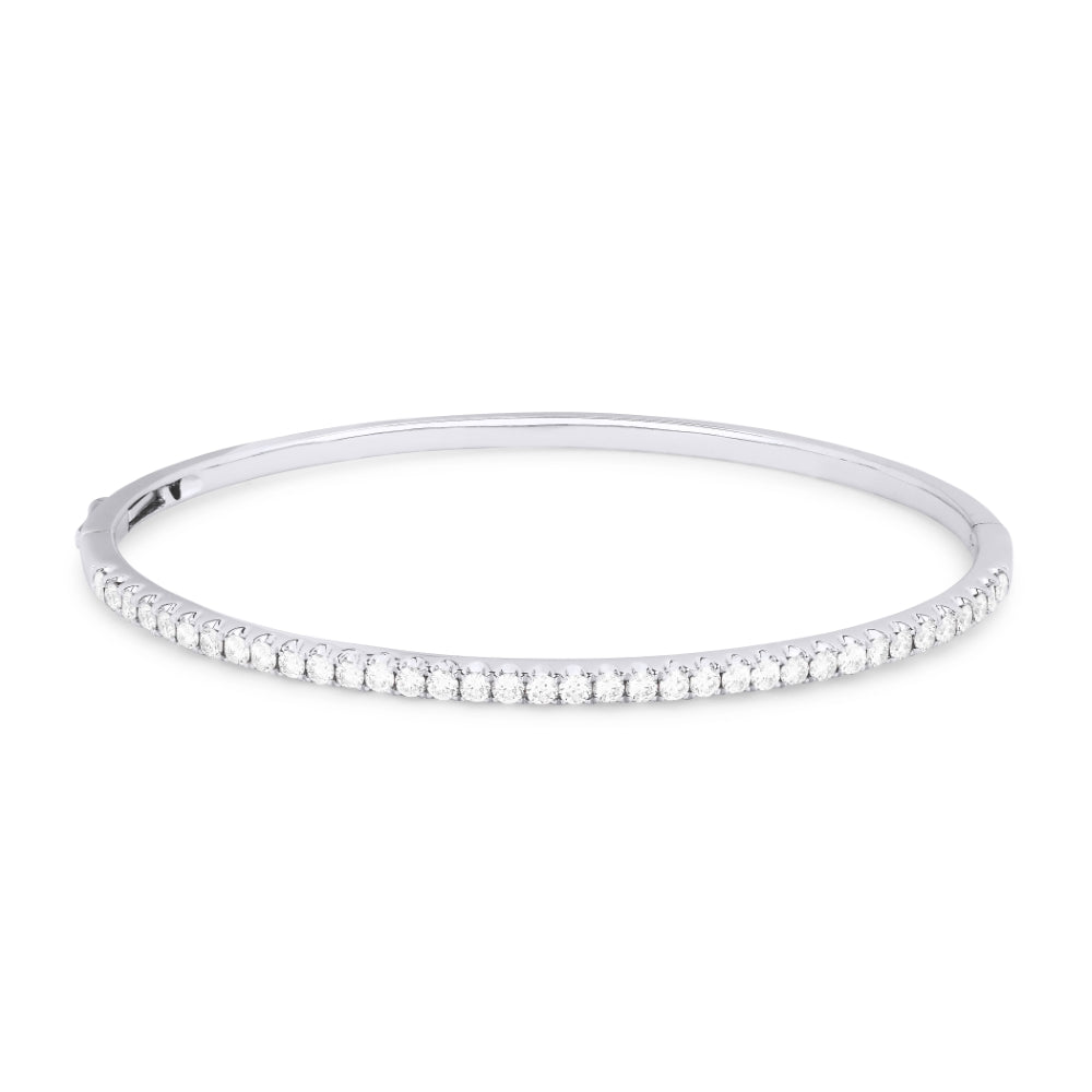 Beautiful Hand Crafted 14K White Gold White Diamond Milano Collection Bangle