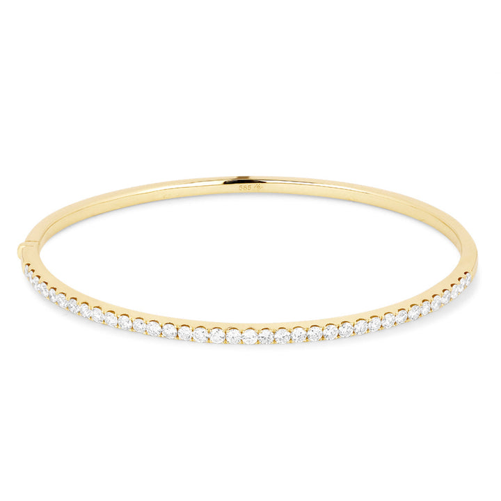 Beautiful Hand Crafted 14K Yellow Gold White Diamond Milano Collection Bangle